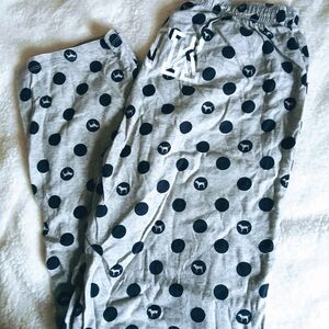 VS PINK Gray Pajama Bottoms with Playful Blue Polka Dot Pattern